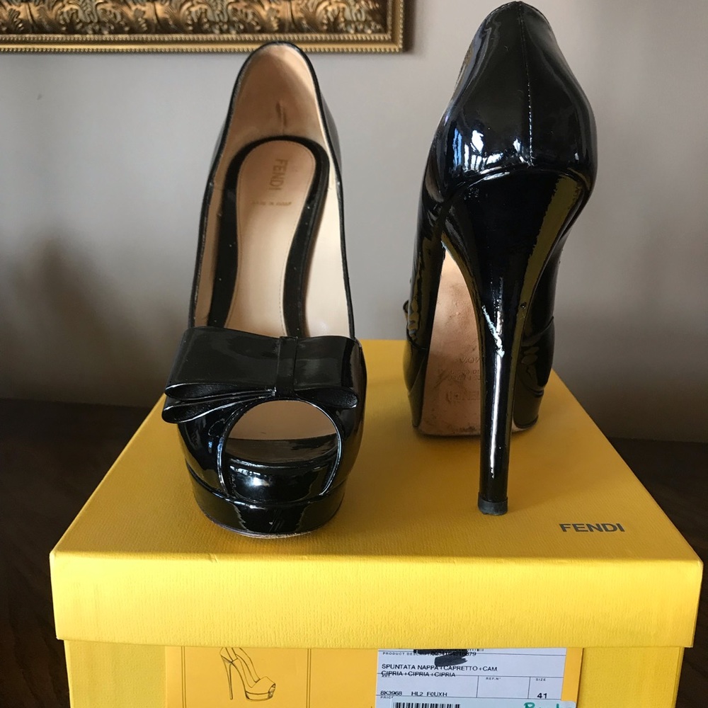 FENDI Patent Black Leather platform heels